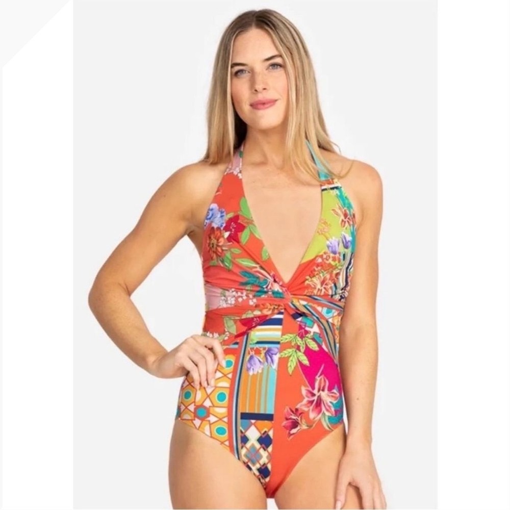 Johnny Was Manele Mixi One Piece Swimsuit Floral Geometric Multi CSW8921AN L